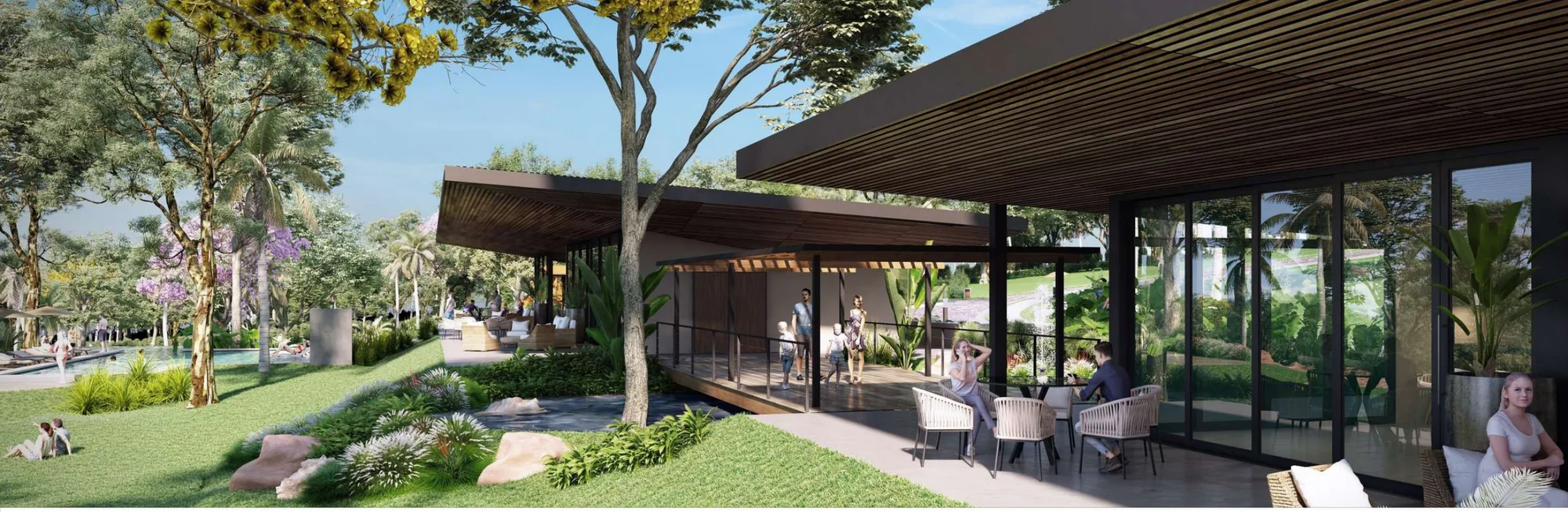 Club House y piscinas de Madre Selva, barrio cerrado en San Bernardino, Paraguay