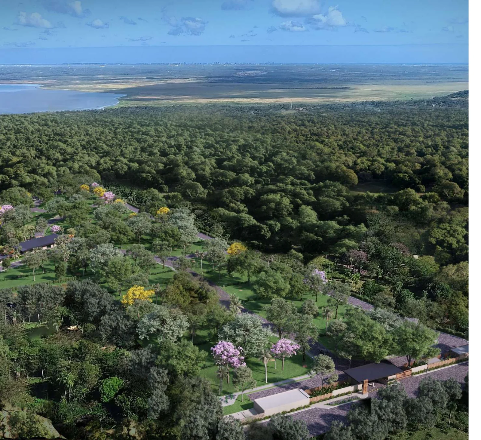 Vista aérea de Madre Selva y entorno natural de San Bernardino, Paraguay
