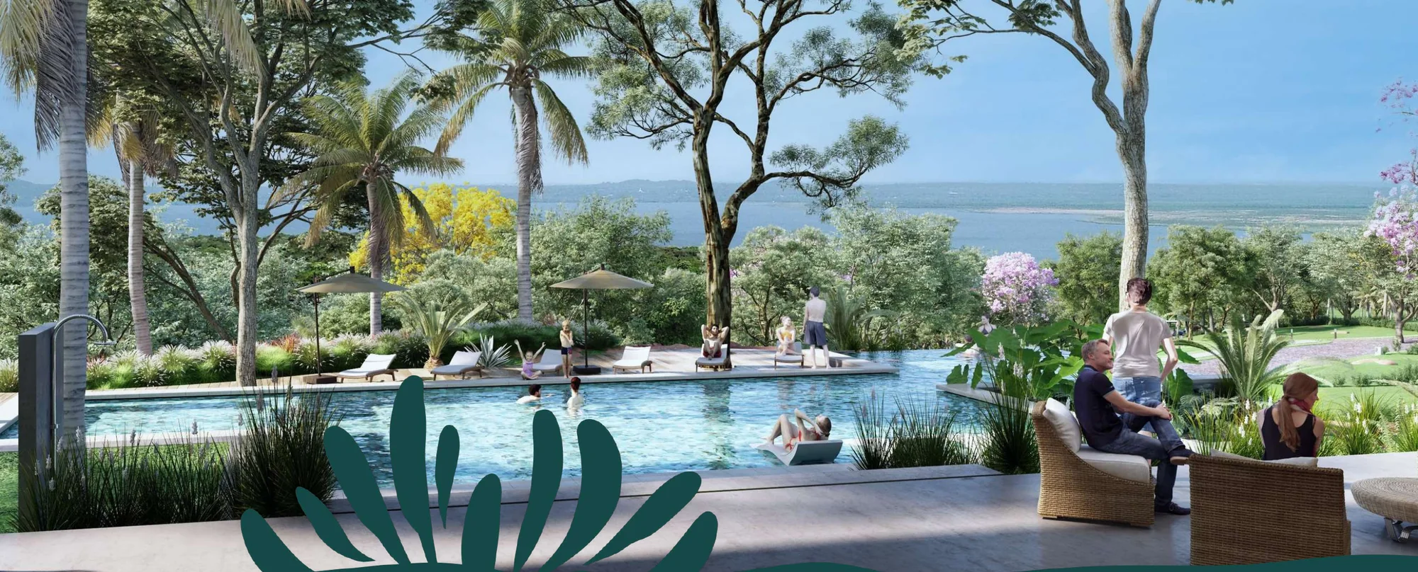 Piscina y áreas verdes de Madre Selva, barrio cerrado en San Bernardino, Paraguay